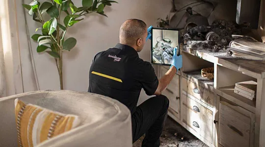 Inspector documenting damage with a tablet